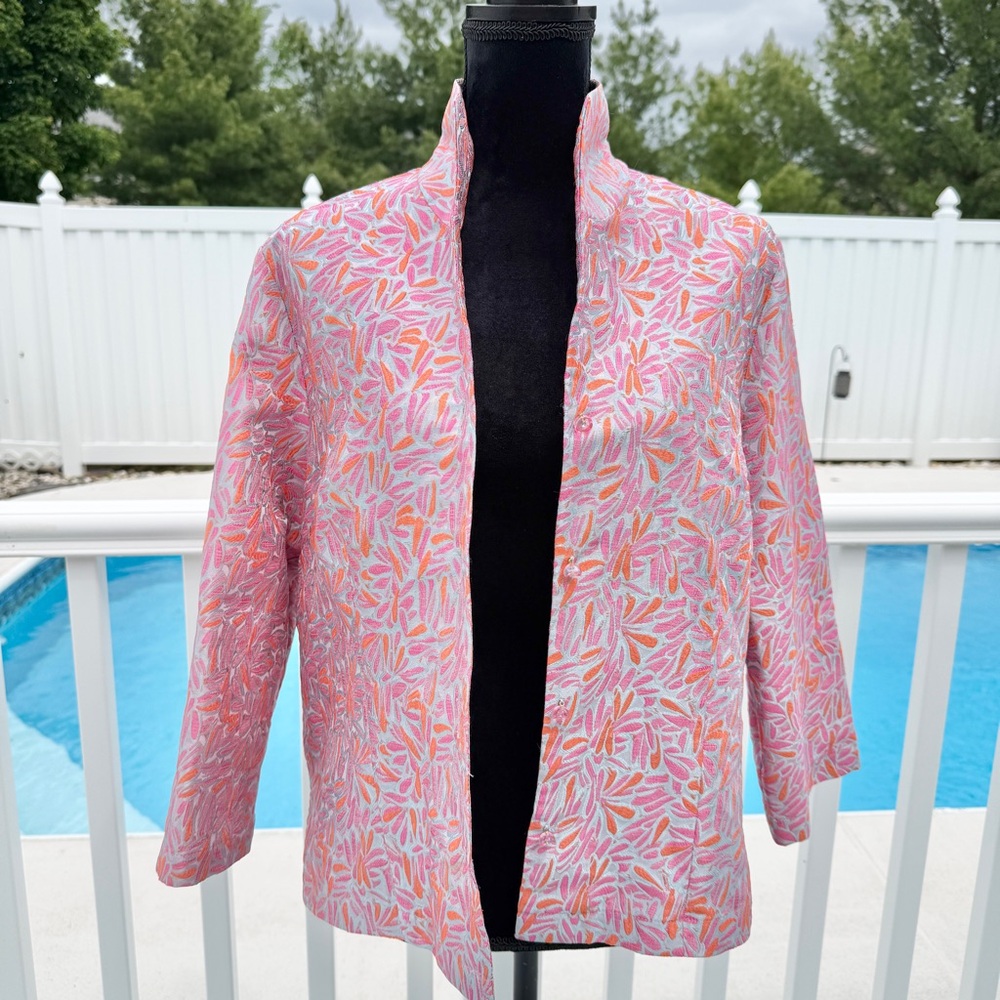 CONNIE ROBERSON Pink Madrid Suzette 100% Silk Jacquard Jacket Women’s Large